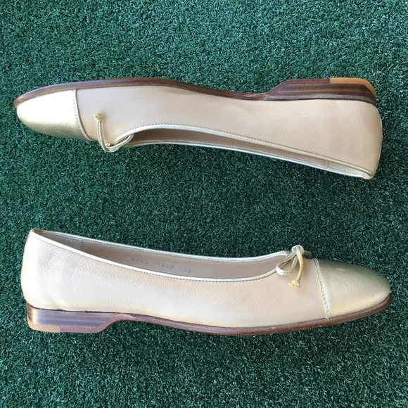 New Gravati Ballet Flat Cap Toe Leather Beige Nude Gold 10.5